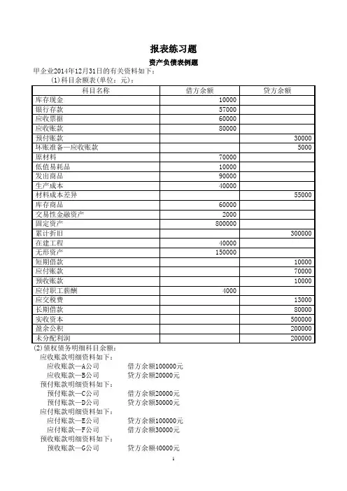 中级财务会计报表练习题