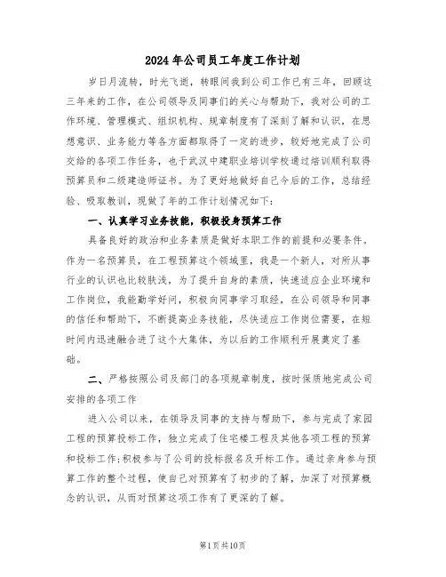 2024年公司员工年度工作计划(五篇)