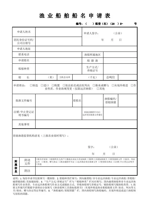 船名申请书