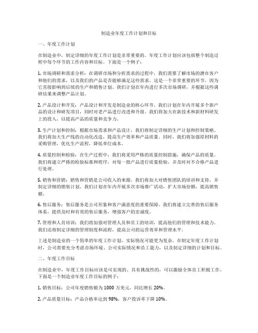 制造业年度工作计划和目标