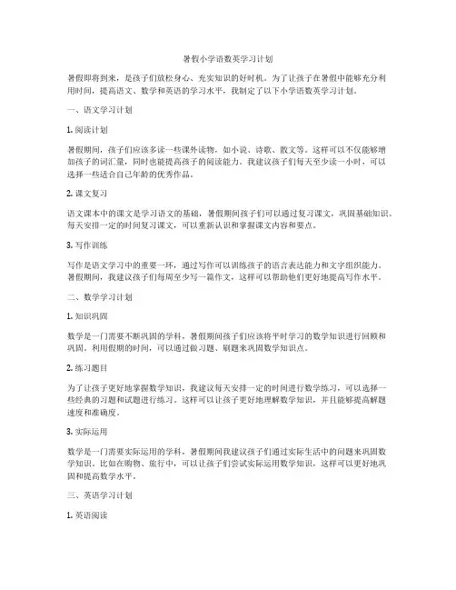 暑假小学语数英学习计划