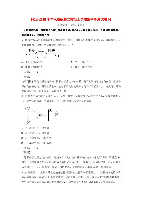 2024_2025学年高二物理上学期期中测试卷01新人教版