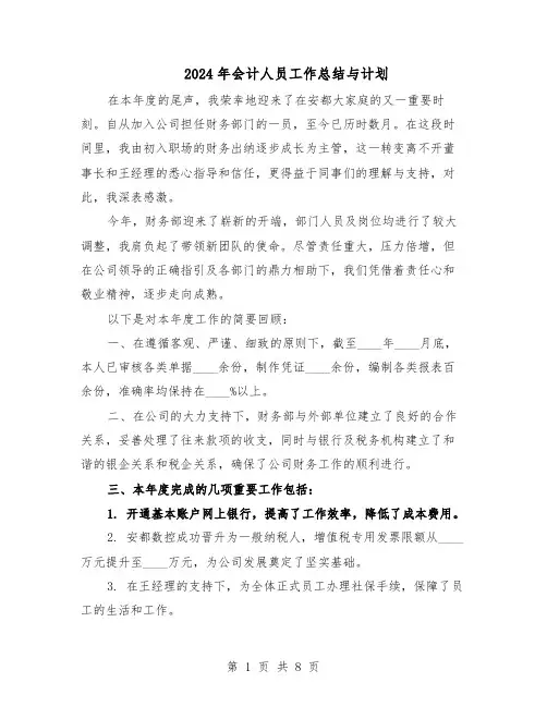 2024年会计人员工作总结与计划（5篇）