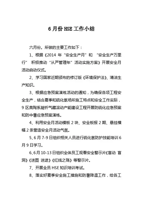 处HSE工作小结