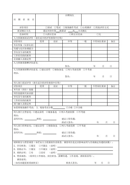 招聘面试记录表版
