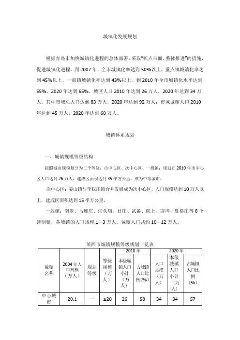 莱西市城镇建设“十一五”规划