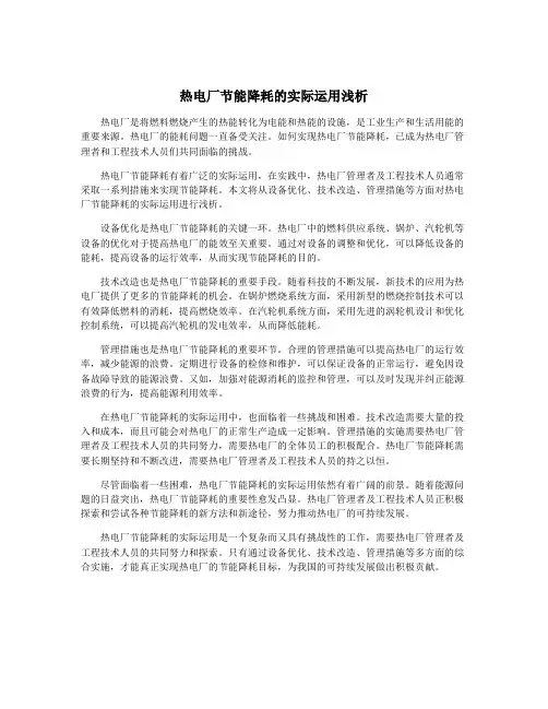 热电厂节能降耗的实际运用浅析