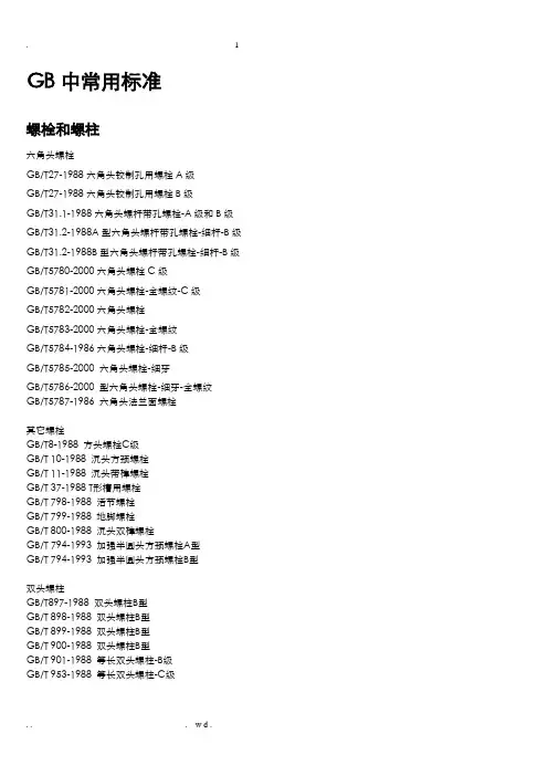 机械设计行业GB中常用标准