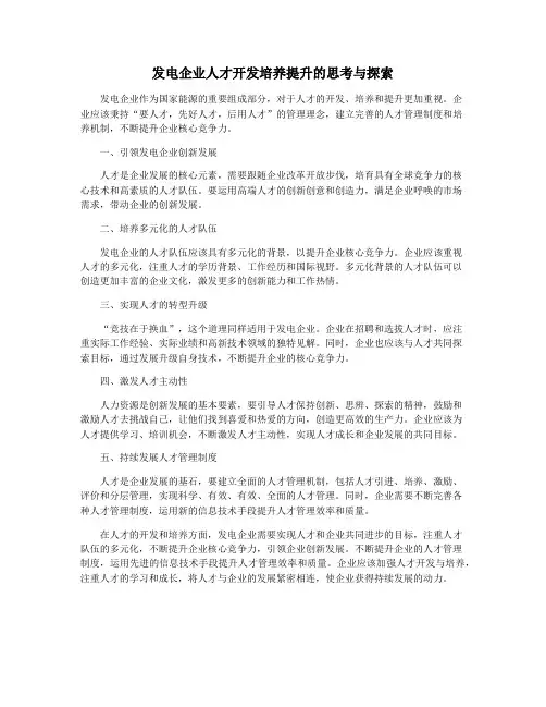 发电企业人才开发培养提升的思考与探索