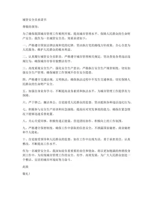 城管安全员承诺书模板范文