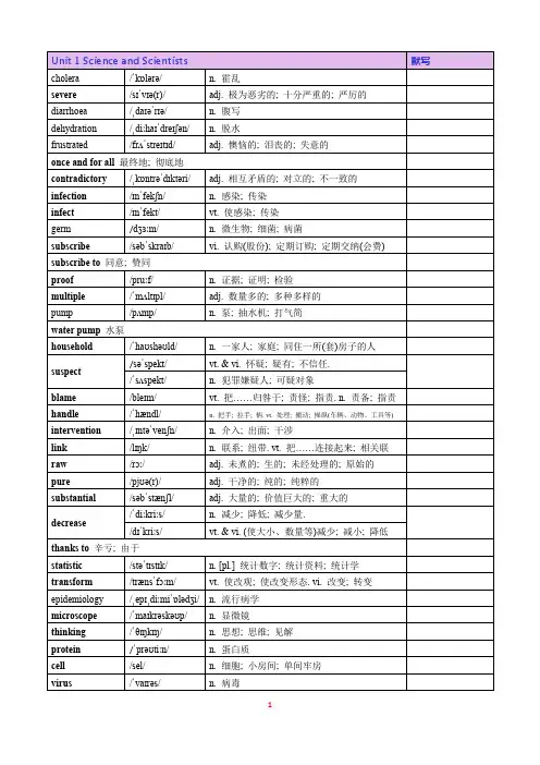 2019人教版高中英语选择性必修二UNIT 1 Science and Scientists 单词表