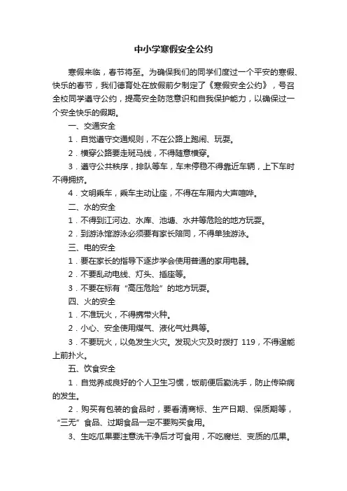 中小学寒假安全公约