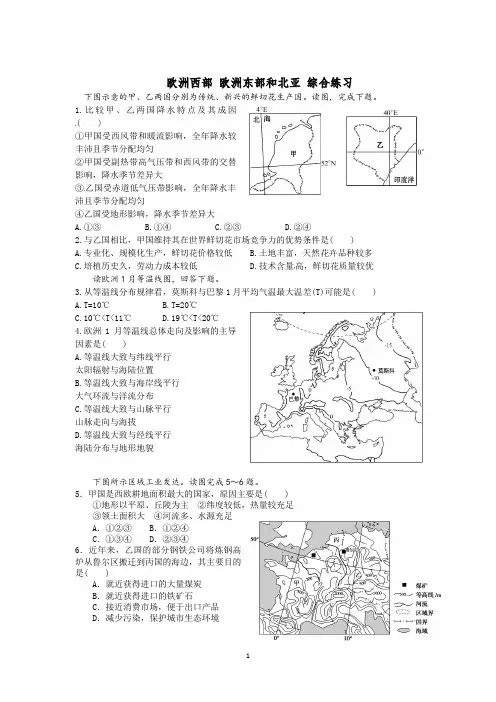 高二区域地理复习课欧洲西部、欧洲东部和北亚综合练习(含答案)