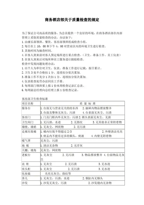 五星级酒店关于质量检查的规定