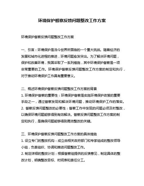 环境保护督察反馈问题整改工作方案