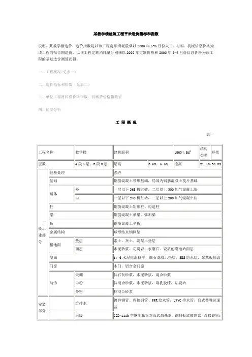 某教学楼建筑工程平米造价指标和指数_secret