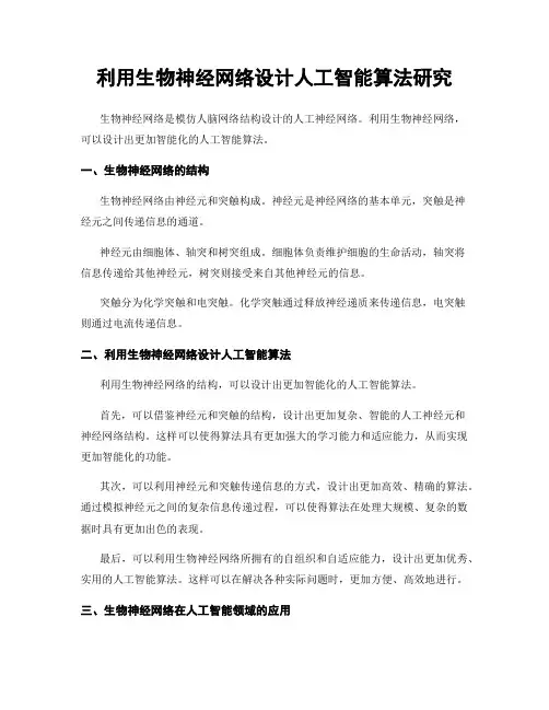 利用生物神经网络设计人工智能算法研究