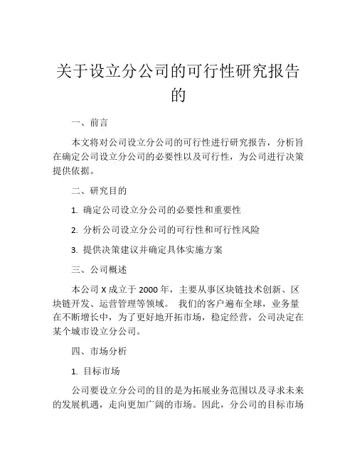 关于设立分公司的可行性研究报告的