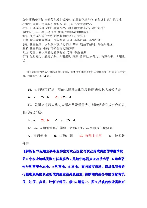农业类型或作物 自然条件或生长习性 农业类型或作物 自然条件或生长习性