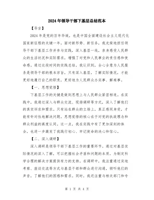 2024年领导干部下基层总结范本