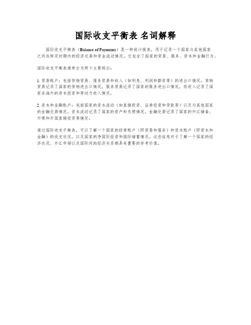 国际收支平衡表 名词解释