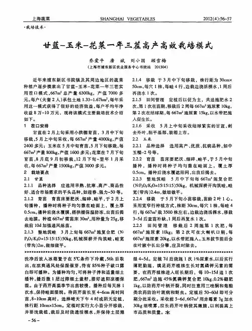甘蓝-玉米-花菜一年三茬高产高效栽培模式
