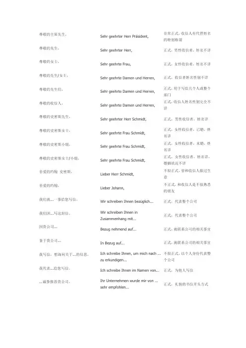 德语邮件的写法