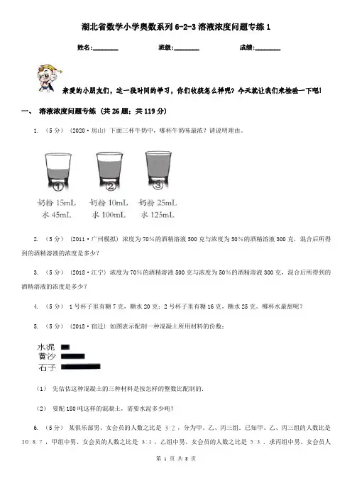 湖北省数学小学奥数系列6-2-3溶液浓度问题专练1