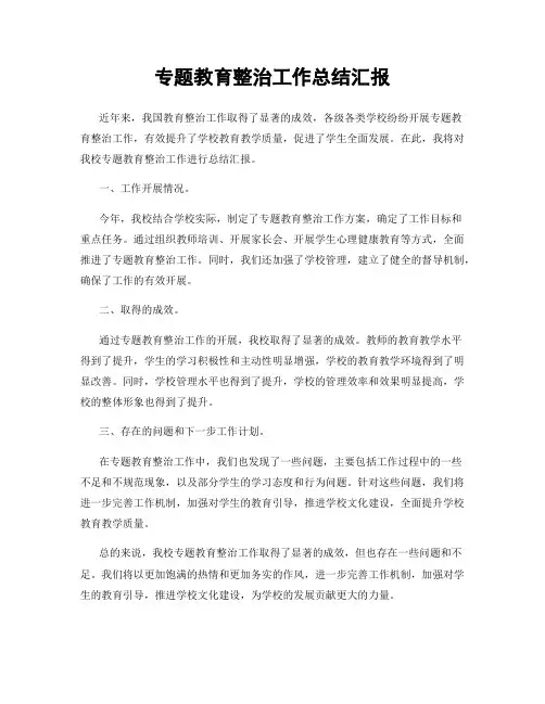 专题教育整治工作总结汇报
