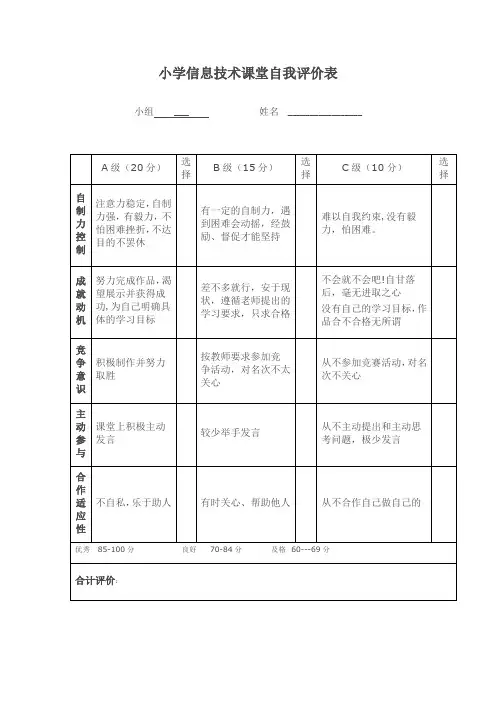 小学信息技术评价表