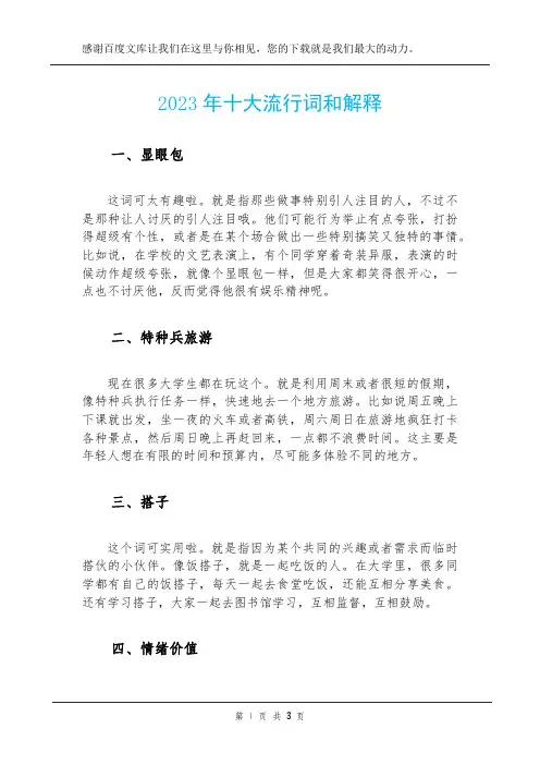 2023年十大流行词和解释