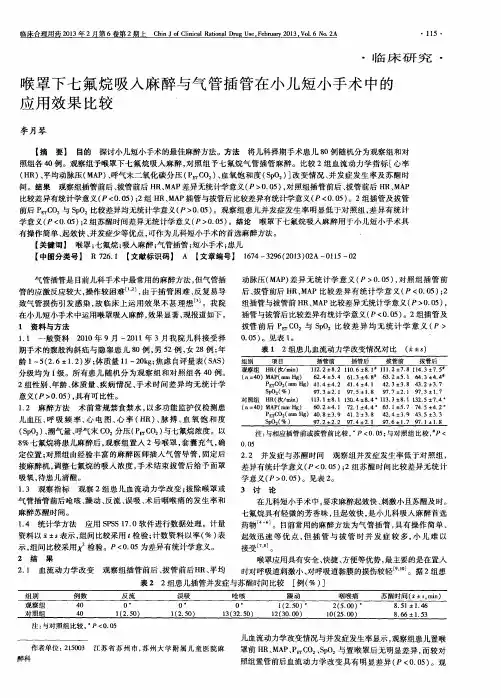 喉罩下七氟烷吸入麻醉与气管插管在小儿短小手术中的应用效果比较