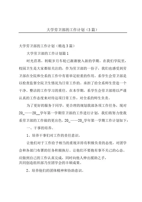 大学劳卫部的工作计划(3篇)