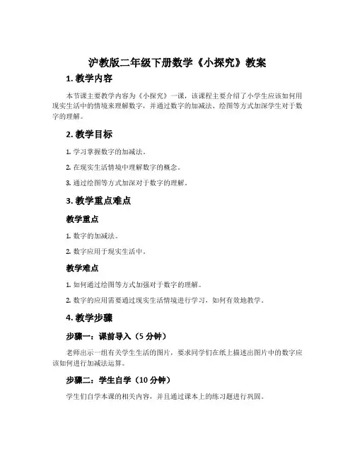 沪教版二年级下册数学《小探究》教案