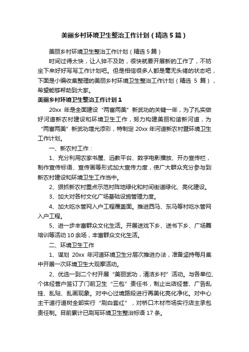 美丽乡村环境卫生整治工作计划（精选5篇）