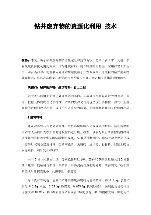 钻井废弃物的资源化利用技术