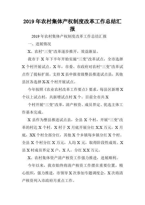 2019年农村集体产权制度改革工作总结汇报.doc