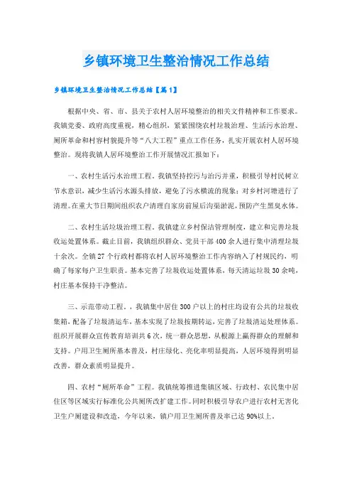 乡镇环境卫生整治情况工作总结