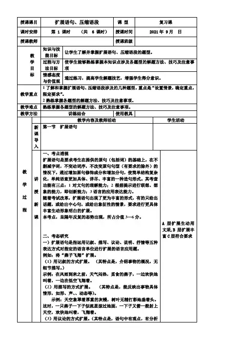 《扩展语句压缩语段1》优秀教案