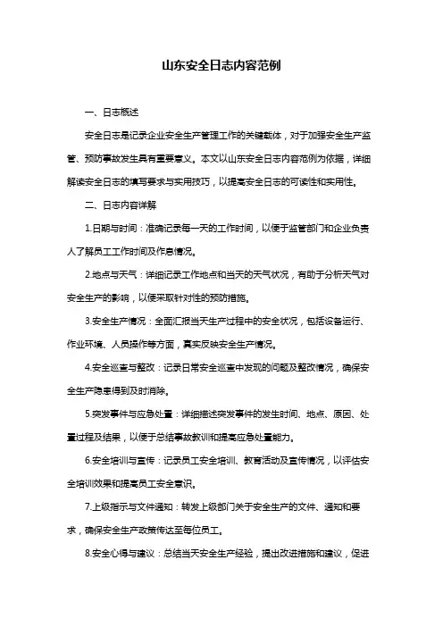 山东安全日志内容范例