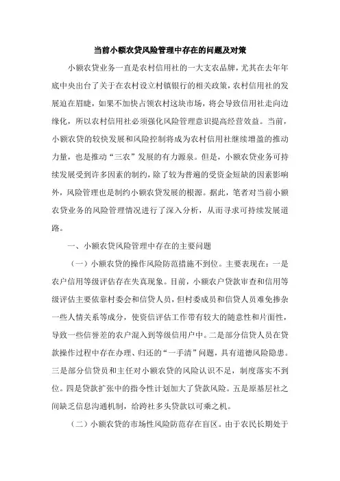银行当前小额农贷风险管理中存在的问题及对策