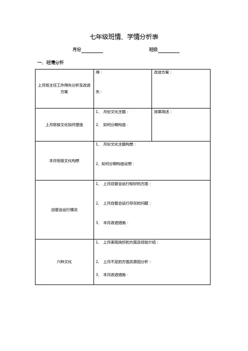 高校课堂学情分析表