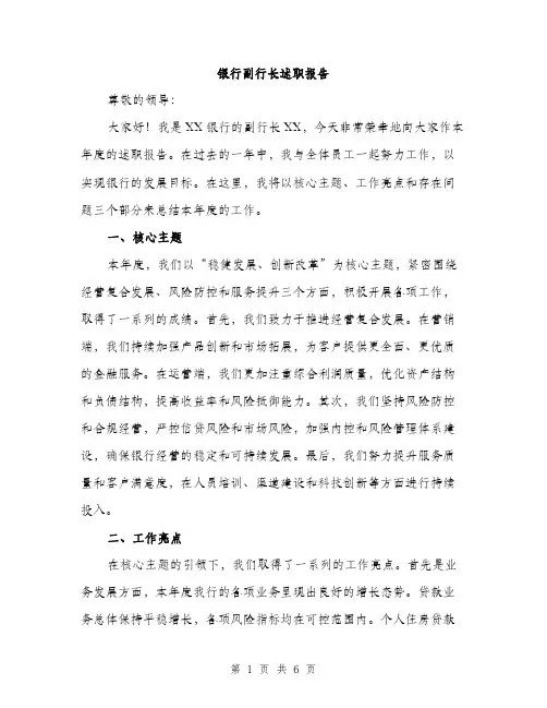 银行副行长述职报告（2篇）