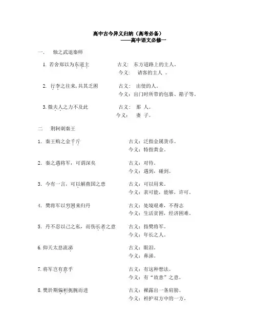 高中语文必修----古今异义词
