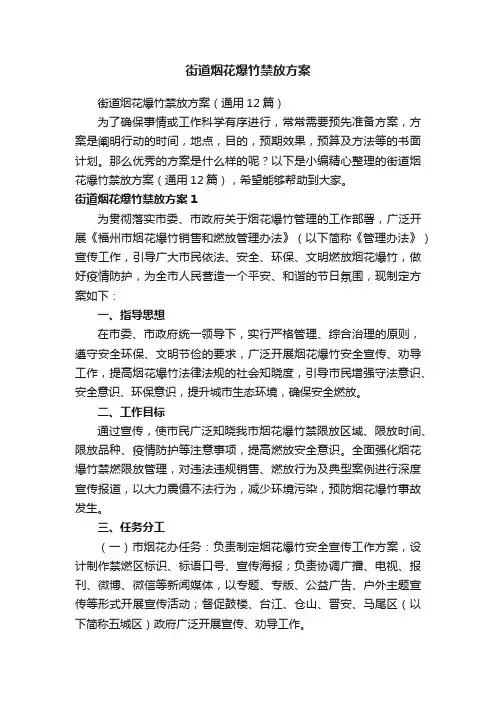 街道烟花爆竹禁放方案（通用12篇）