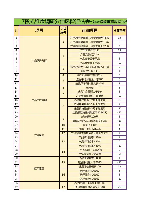 跨境电商通用表格多维度调研分值风险评估表