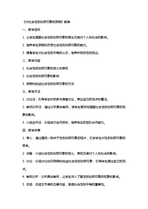 《对社会性别刻板印象的质疑》教案