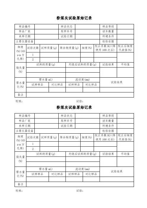 粉煤灰试验原始记录