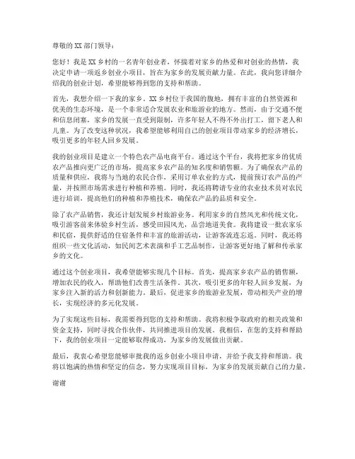 创业小项目返乡申请书模板