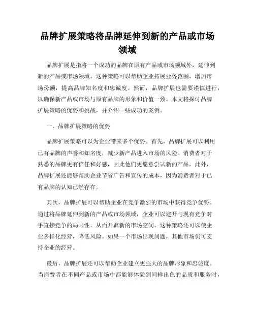 品牌扩展策略将品牌延伸到新的产品或市场领域